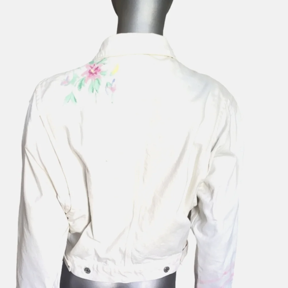 360. Polo Ralph Lauren Painted White Denim Jean Jacket - Size Large - Picture 4 of 7